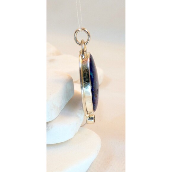 Natural Deep Blue Azurite & Blue Topaz  925 Sterling Silver Pendant - Picture 8 of 8